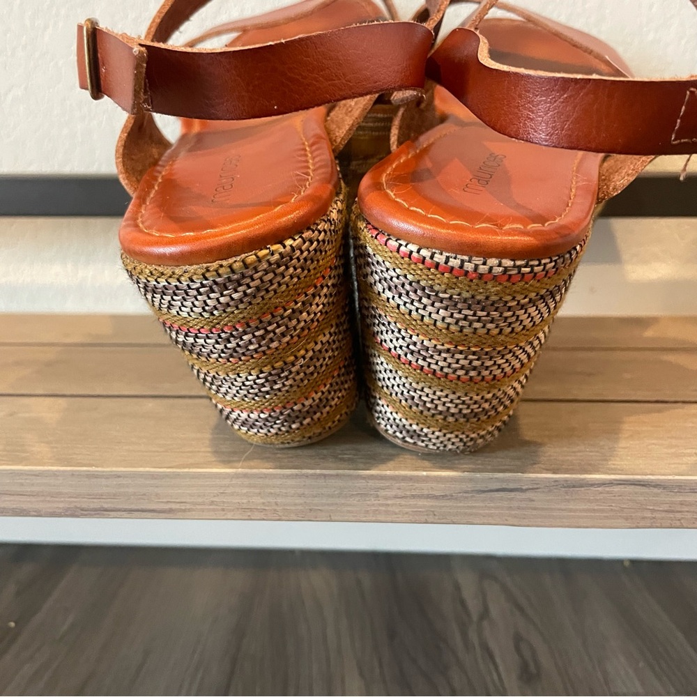 Maurices Wedge Sandals 7.5 Tan Strappy Platform Espadrille Boho Summer - Picture 8 of 14